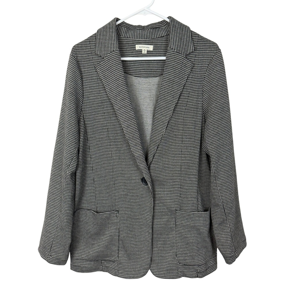 Max Studio Women Blazer XL Black White Houndstooth Single Button Knit Jacket
